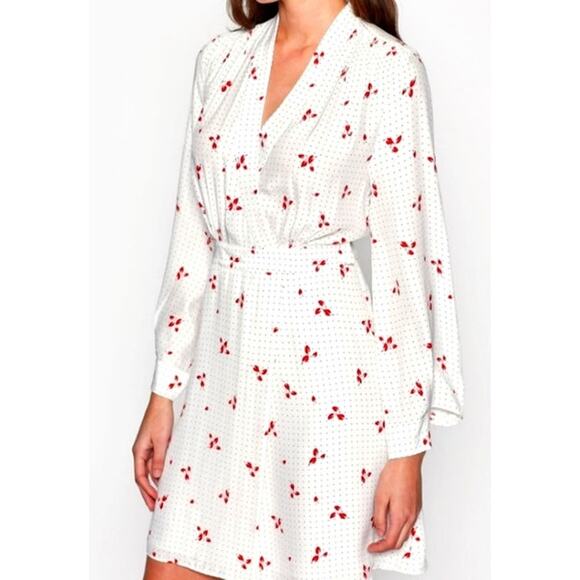 Equipment Allaire Long Sleeve Silk Wrap Dress White Red Printed Size 2 NWT - Picture 5 of 11